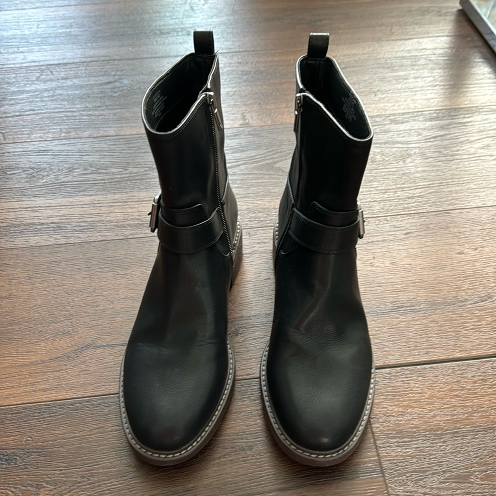 Lucky Brand NWT Black silver Buckle Booties with short block heel.